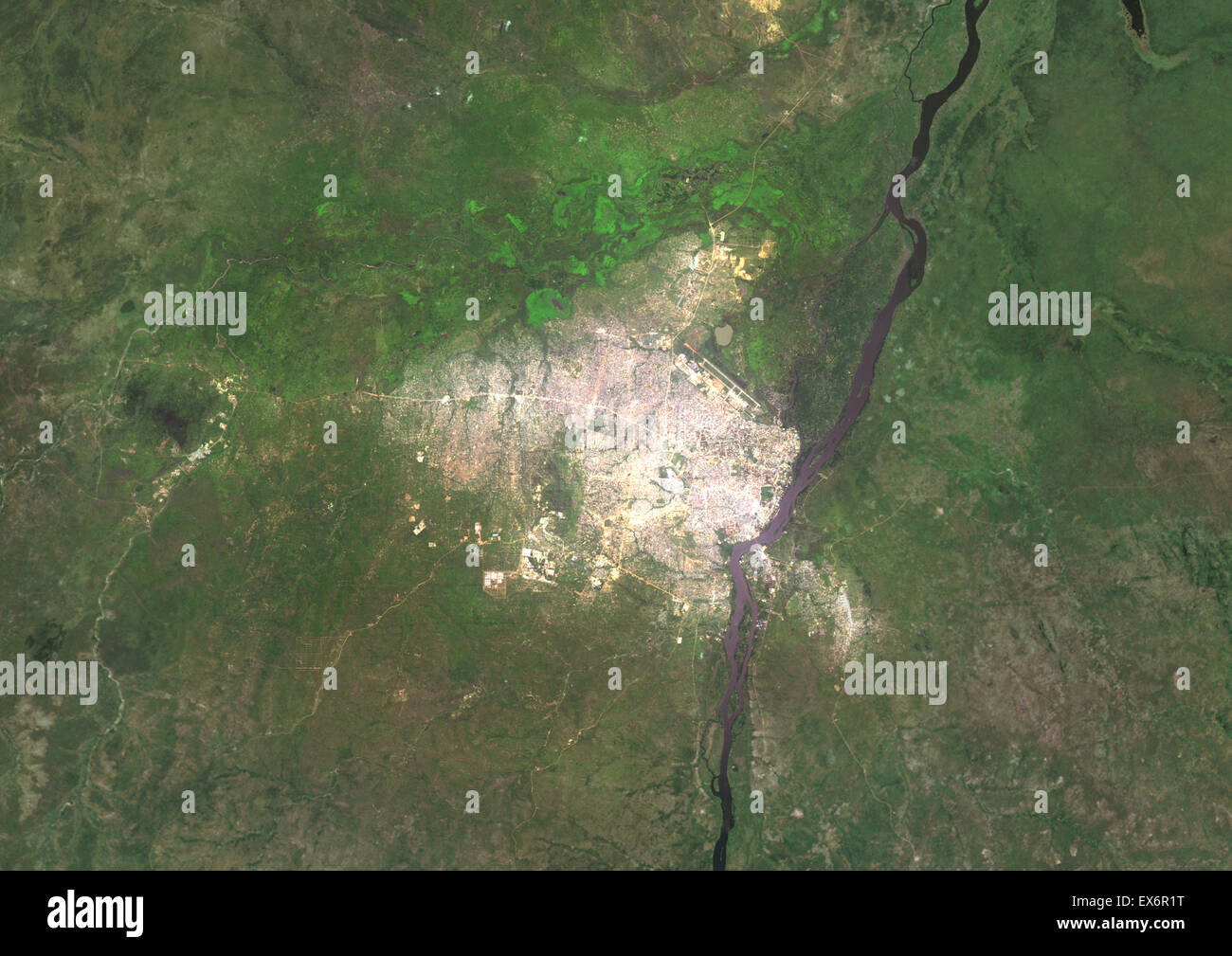 Colour satellite image of Juba, South Sudan. Image taken on August 26, 2014 with Landsat 8 data. Stock Photo