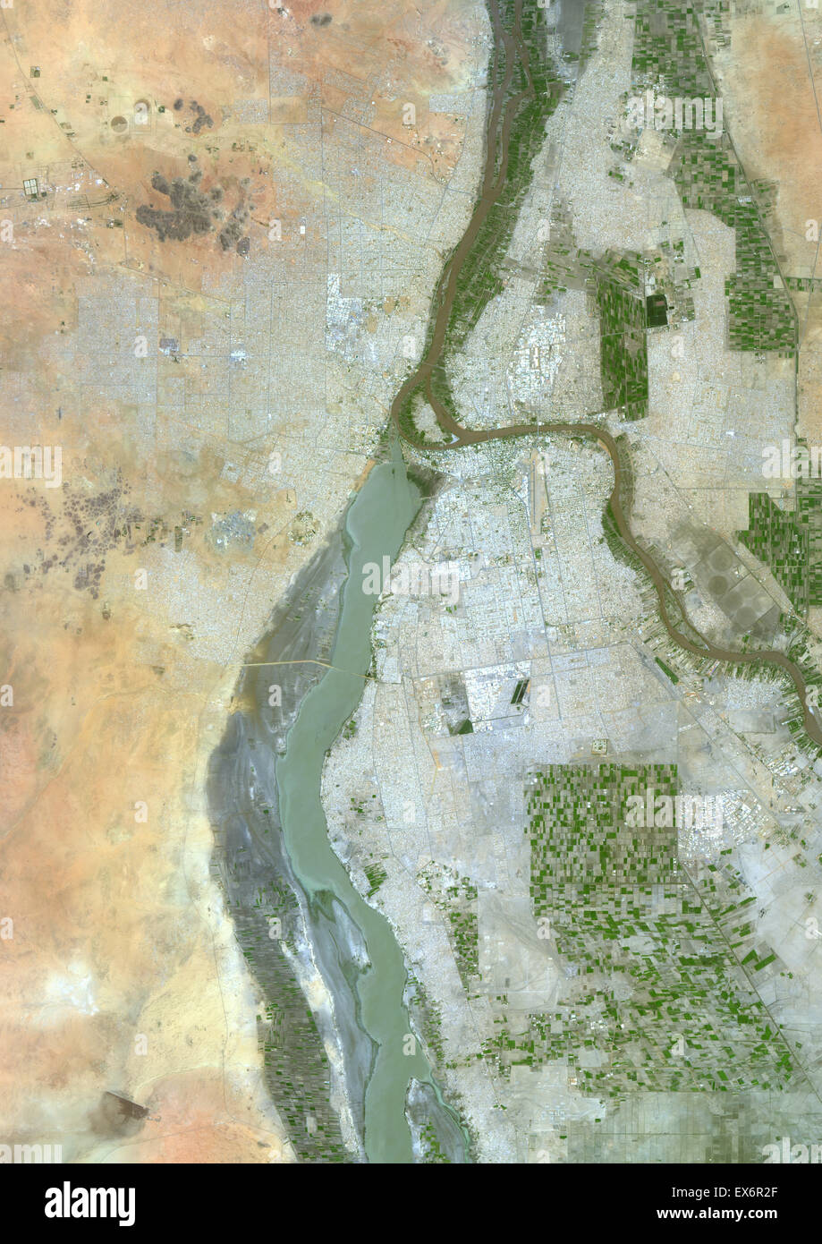 Colour satellite image of Khartoum, Sudan. Image taken on July 16, 2014 with Landsat 8 data. Stock Photo