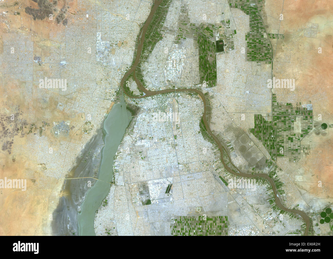 Colour satellite image of Khartoum, Sudan. Image taken on July 16, 2014 with Landsat 8 data. Stock Photo