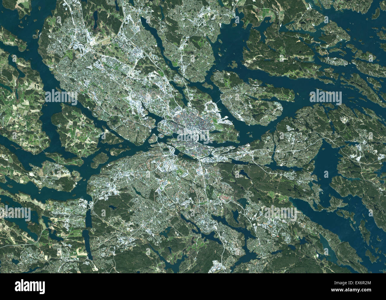 Colour satellite image of Stockholm, Sweden. Image taken on April 23, 2014 with Landsat 8 data. Stock Photo
