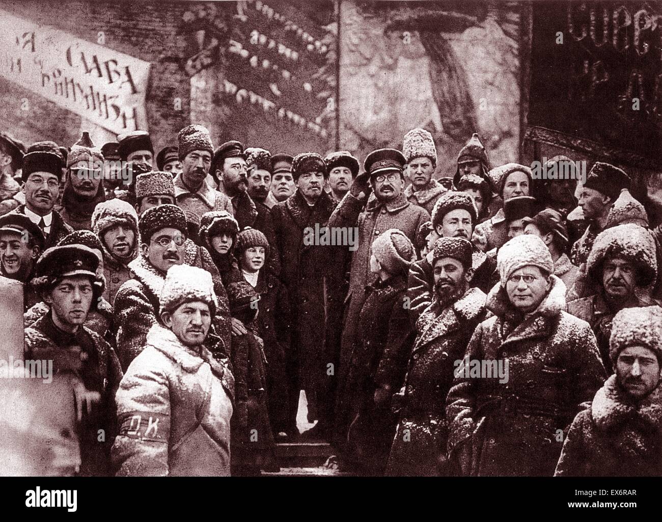 Lenin, Trotsky and Kamenev in Moscow, Russia, 1920 Stock Photo