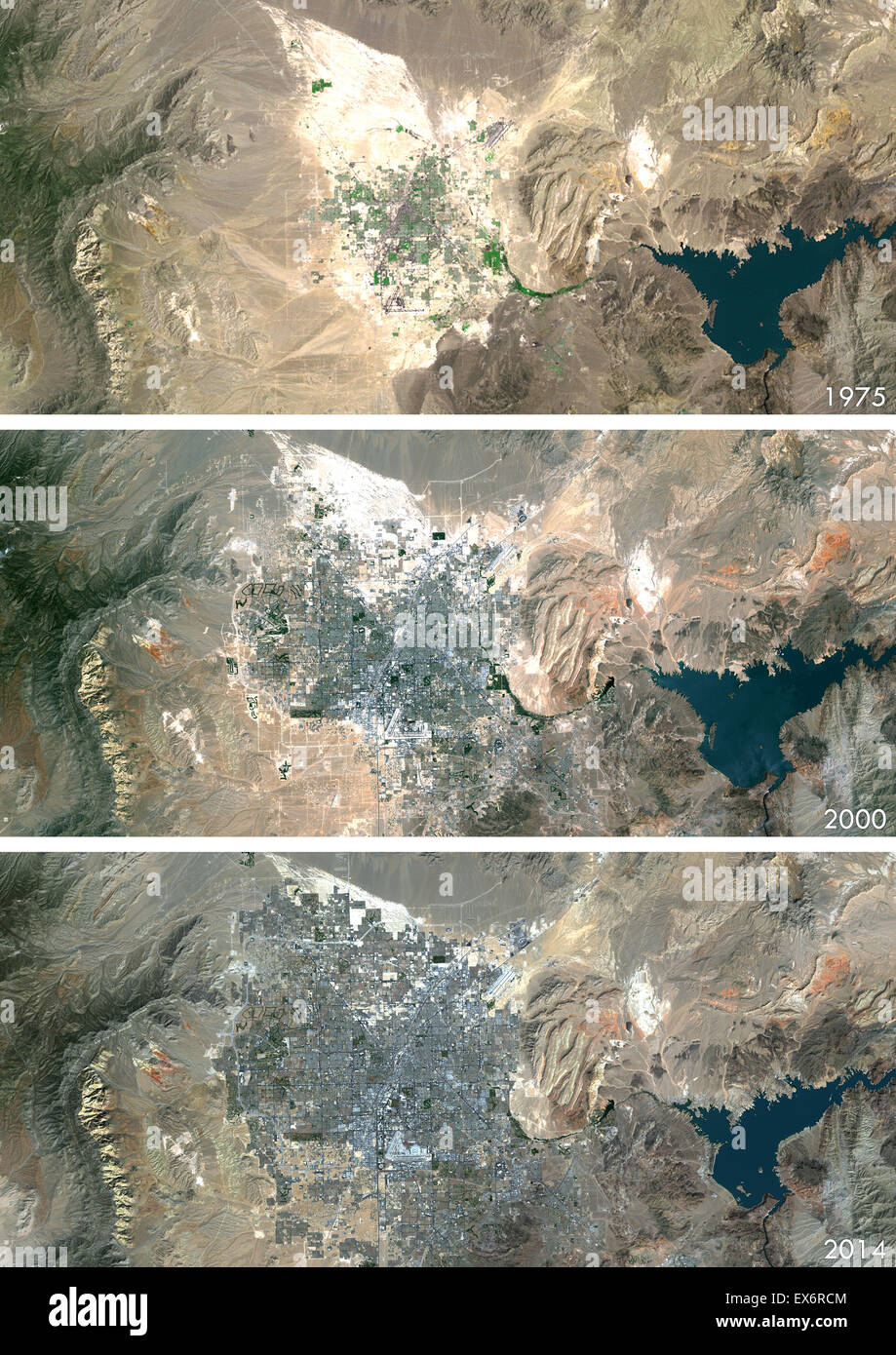 Satellite view of Las Vegas, Nevada, USA in 1975, 2000 and 2013. This before  and after image shows urban expansion over the Stock Photo - Alamy