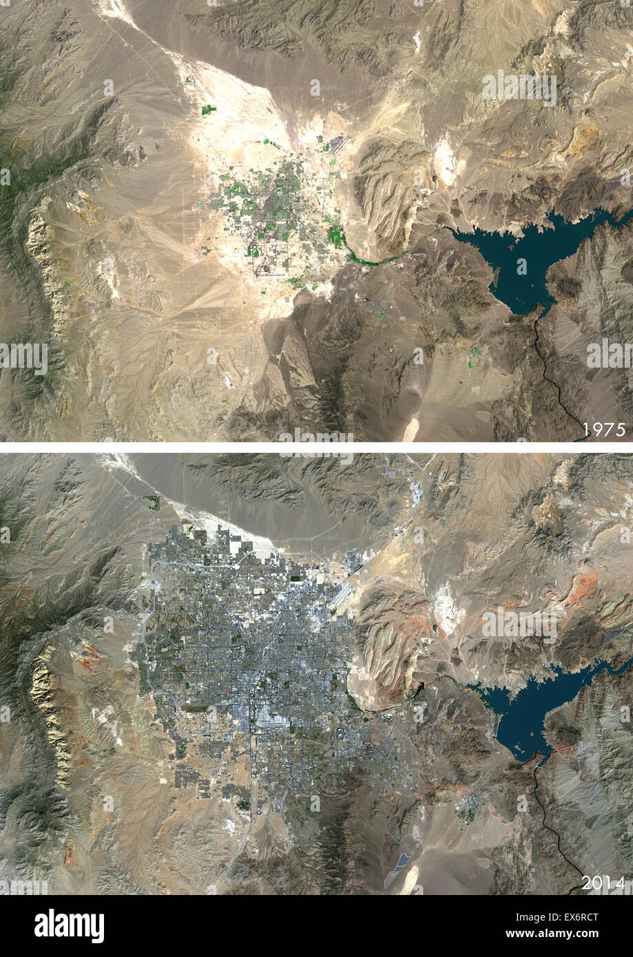 Satellite view of Las Vegas, Nevada, USA in 1975 and 2013. This before and  after image shows urban expansion over the years Stock Photo - Alamy