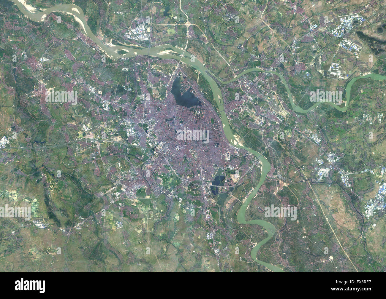 Colour satellite image of Hanoi, Vietnam. Image taken on December 2, 2013 with Landsat 8 data. Stock Photo