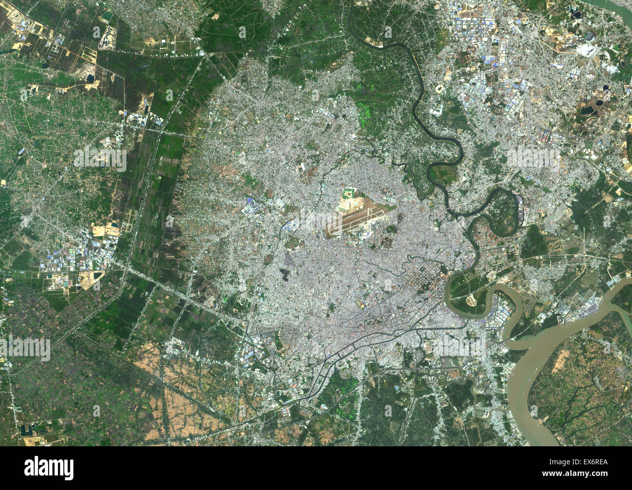 Colour satellite image of Ho-Chi-Minh City, Vietnam. Image taken on January 21, 2014 with Landsat 8 data. Stock Photo