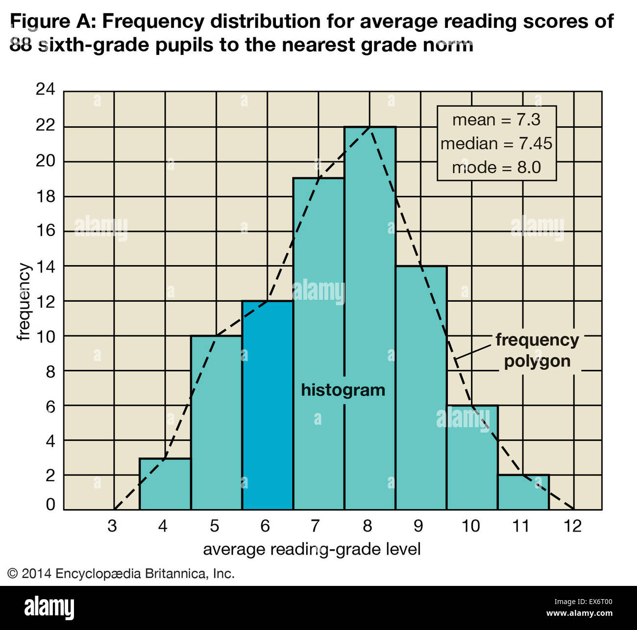 Frequency distribution for average reading scores Stock Photo