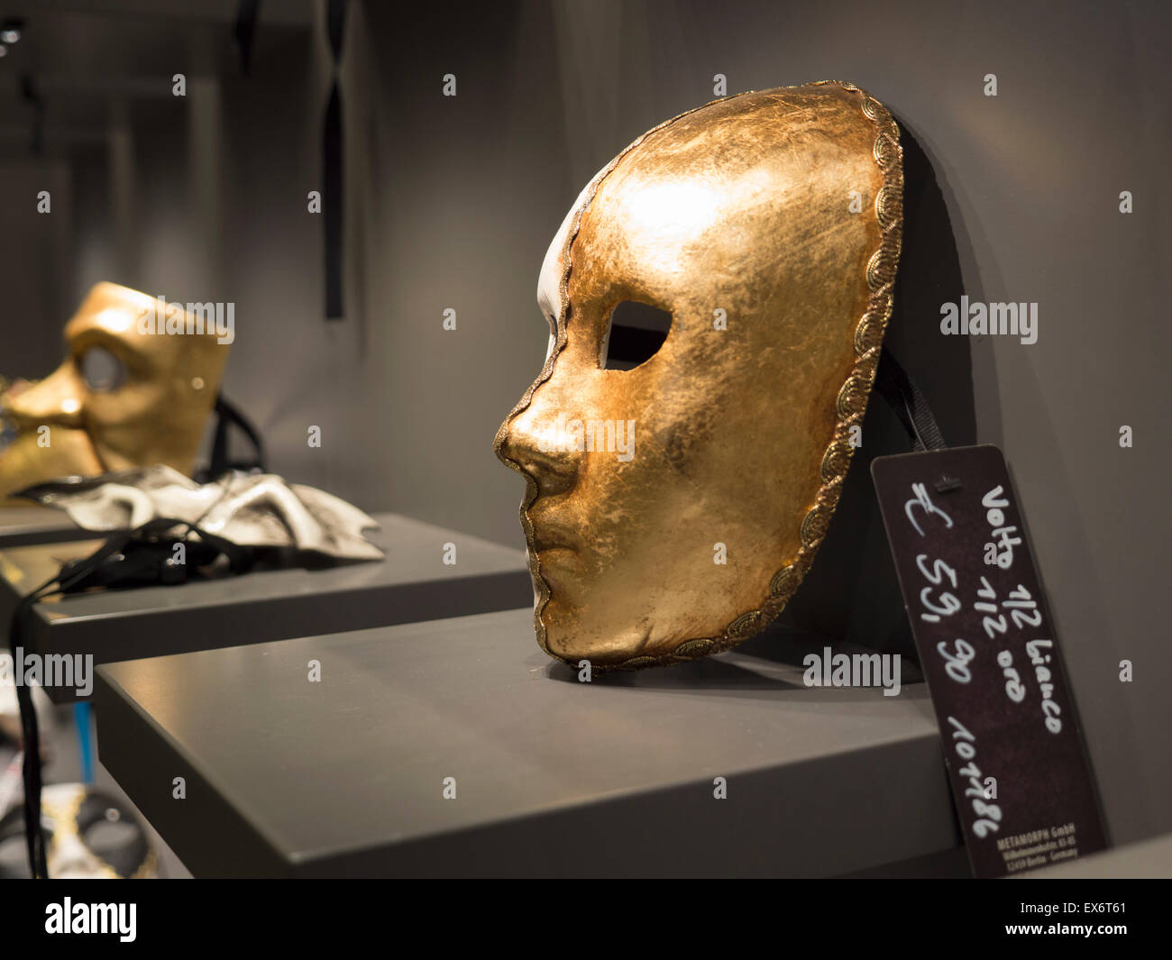 Berlin Maskworld, Golden mask at store selling masks, fancy dress
