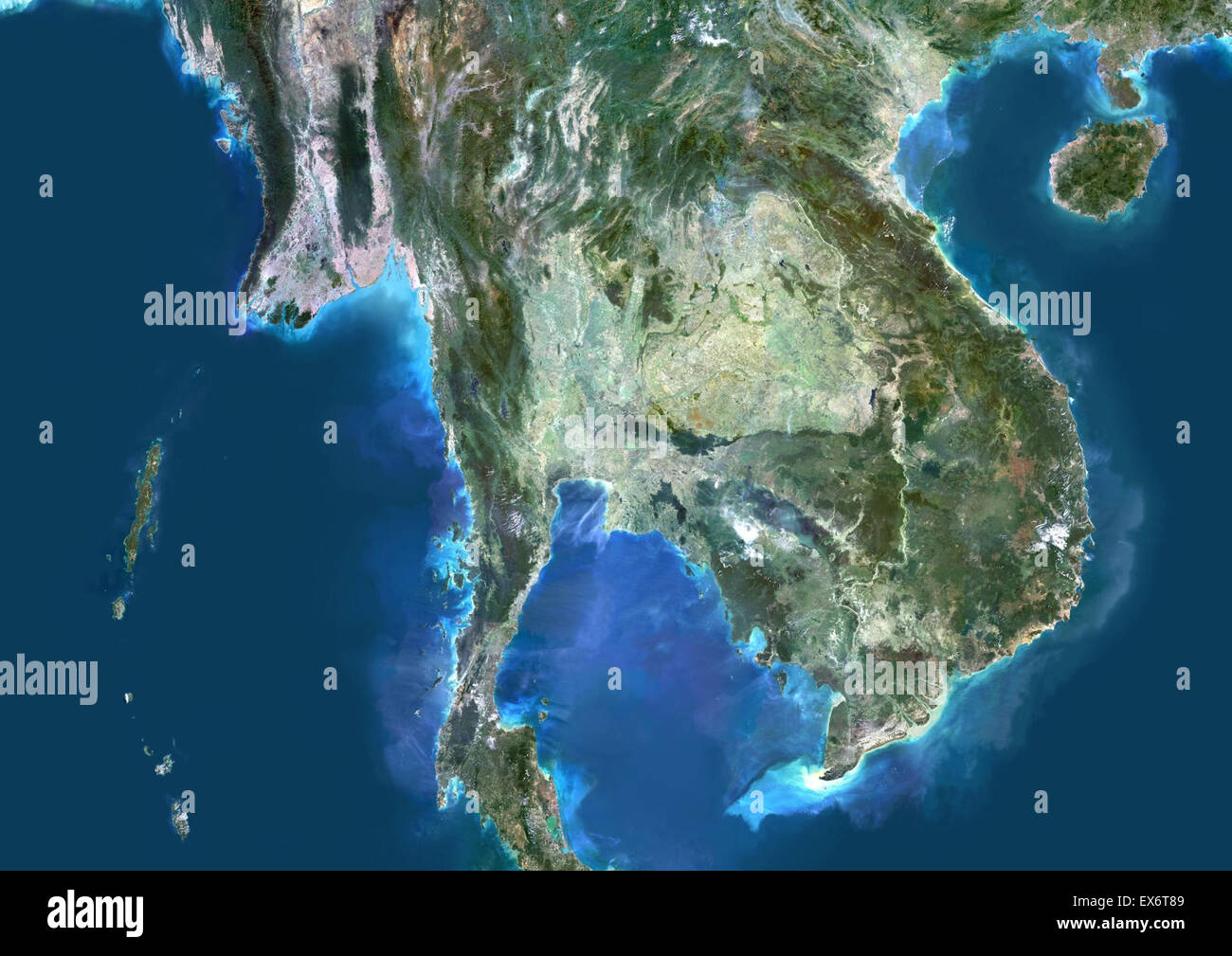 Colour satellite image of Indochina Peninsula, Asia. Stock Photo