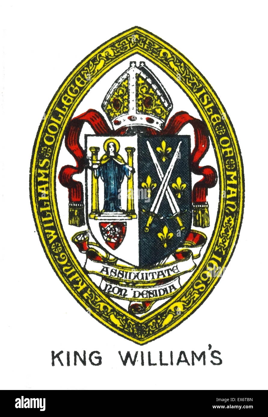 Emblem for King William's College near Castletown, Isle of Man, an international Baccalaureate HMC independent school. It was founded by Isaac Barrow in 1833. Stock Photo