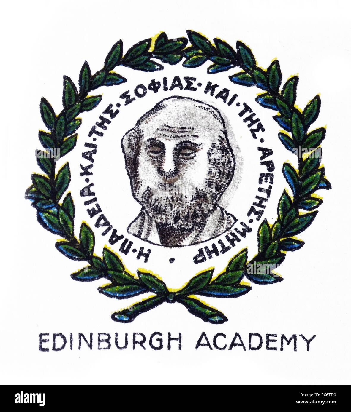 Emblem for Edinburgh Academy, Midlothian, Scotland, an independent school which was founded by Henry Cockburn, Lord Cockburn in 1823. Stock Photo