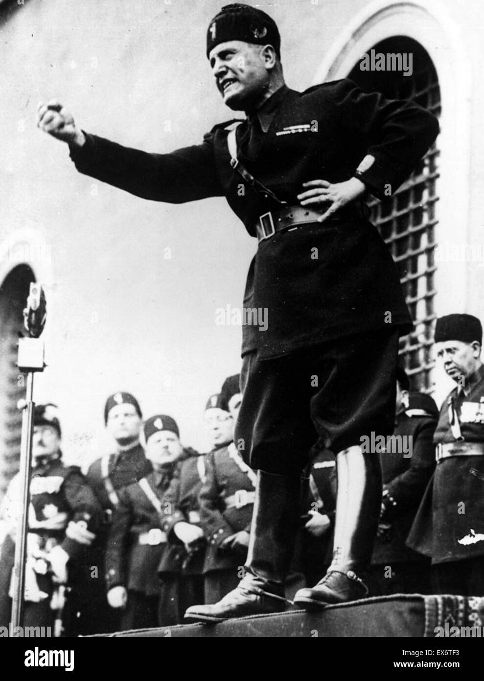 Benito Mussolini (1883 – 28 April 1945) Italian politician addresses fascist supporters in Rome 1938 Stock Photo