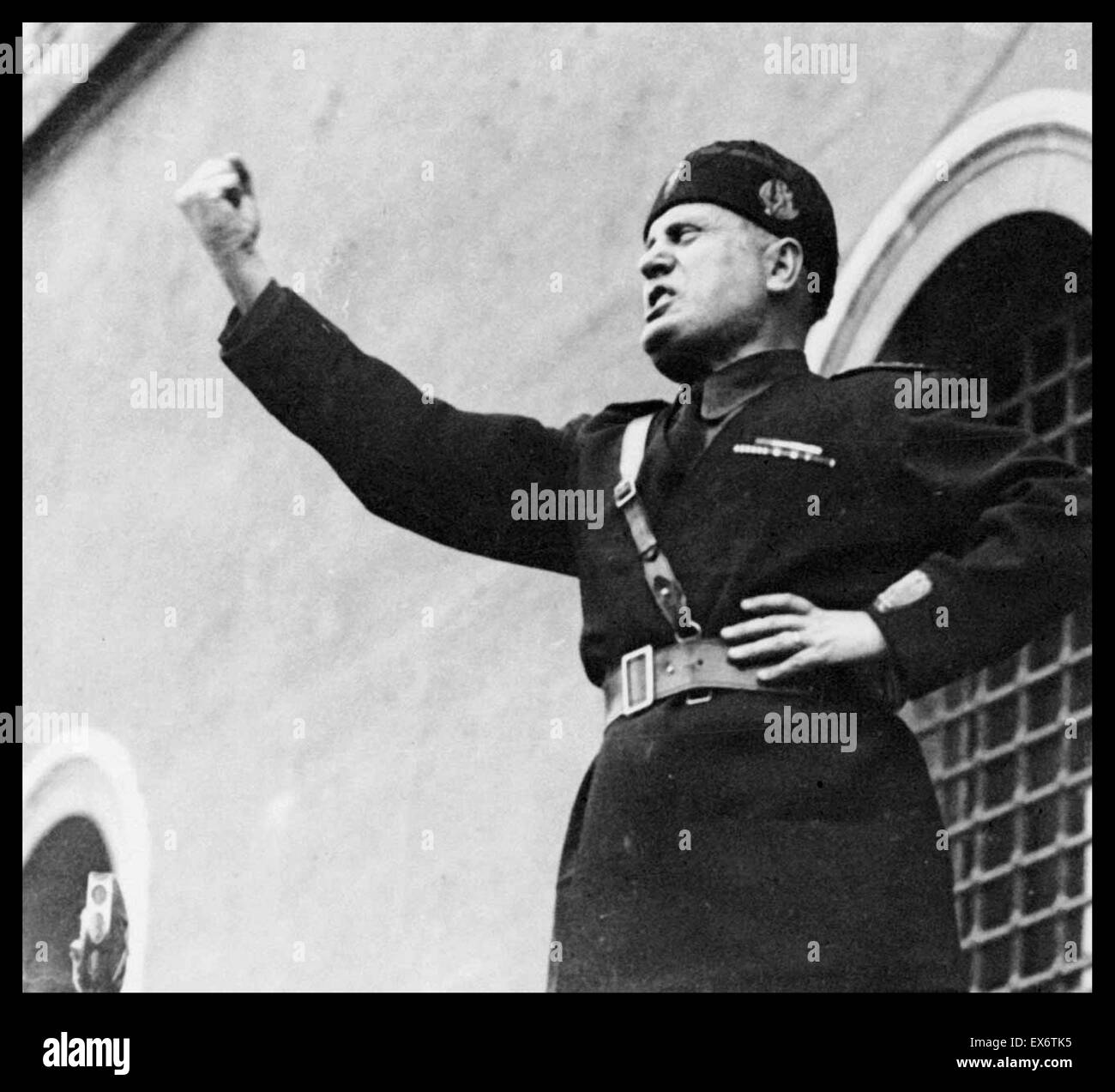 Benito Mussolini (1883 – 28 April 1945) Italian politician, journalist, and leader of the National Fascist Party addresses a rally 1933 Stock Photo