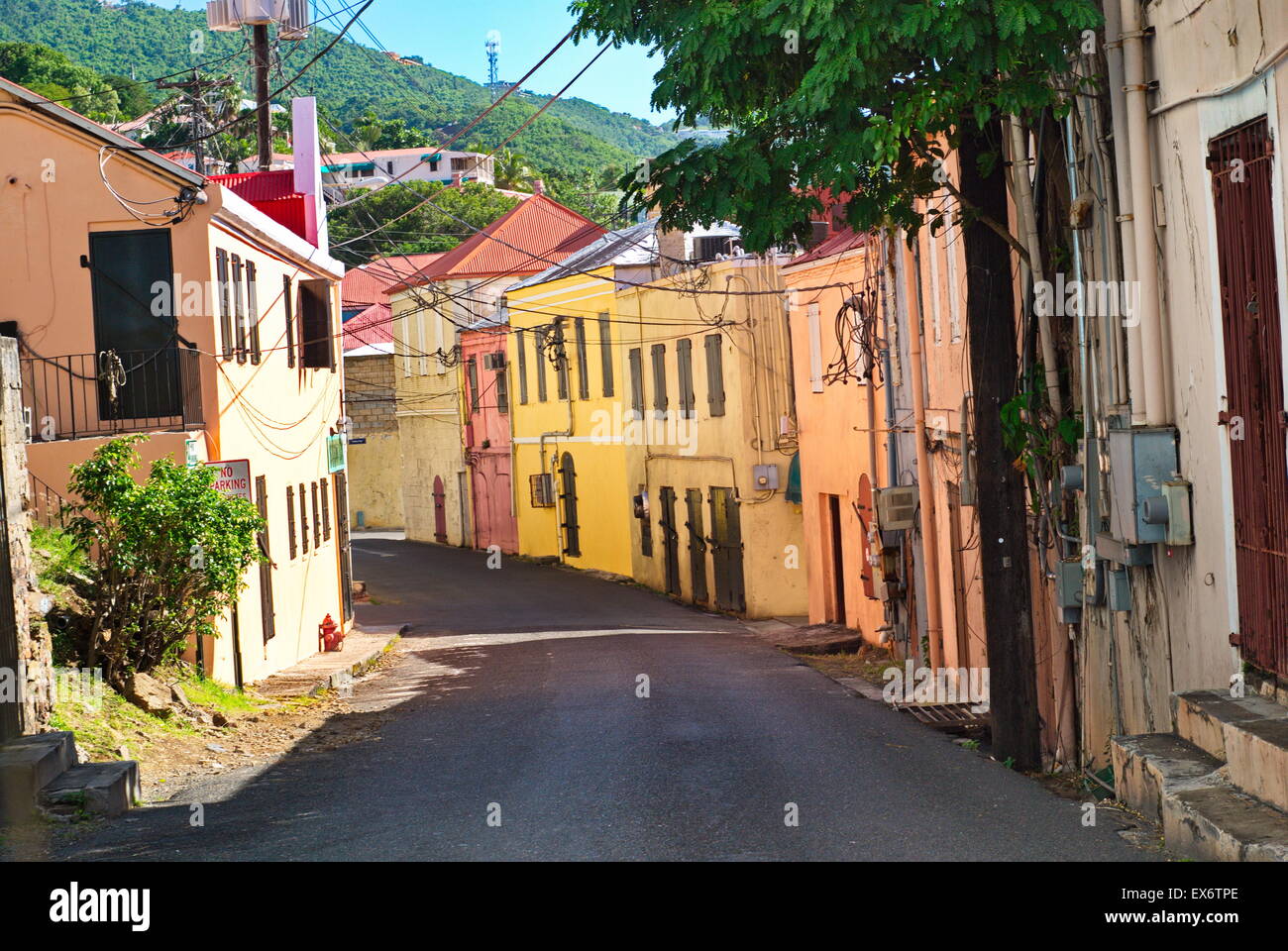 Downtown colorful architecture on St.Thomas, US Virgin Islands Stock