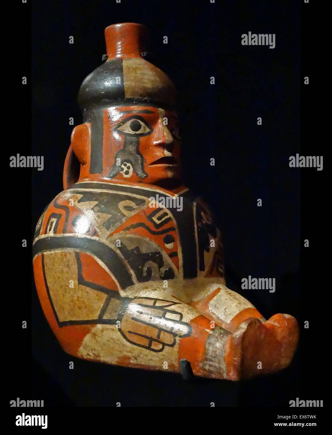 Andean Pre-Hispanic native: Tiwanaku culture painted wooden, drinking goblet; 4th -12th century AD. Stock Photo