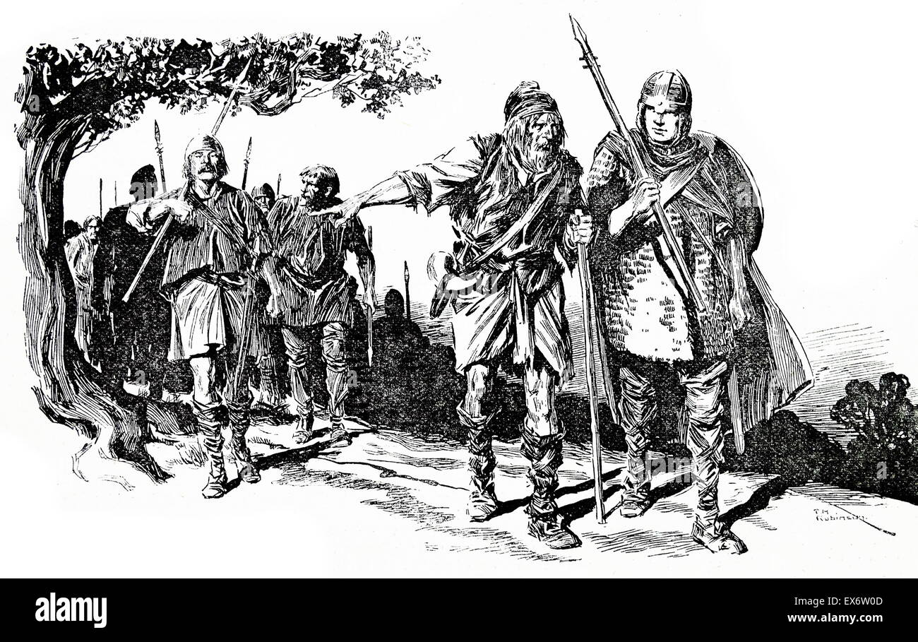 Saxon warriors depicted in a book illustration Stock Photo