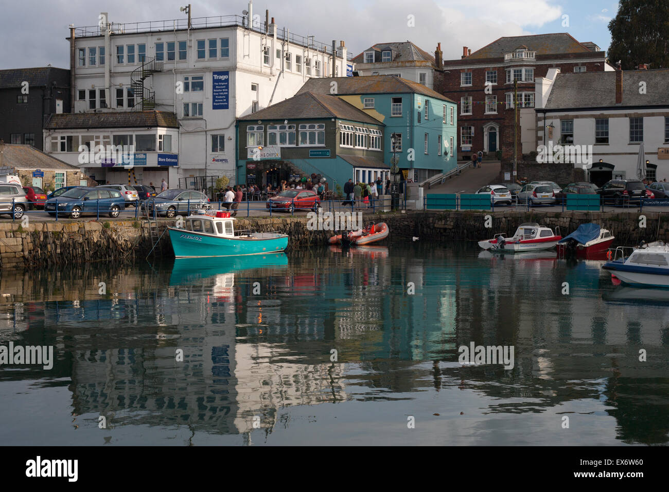 Falmouth harbour looking across to Trago Mills Stock Photo