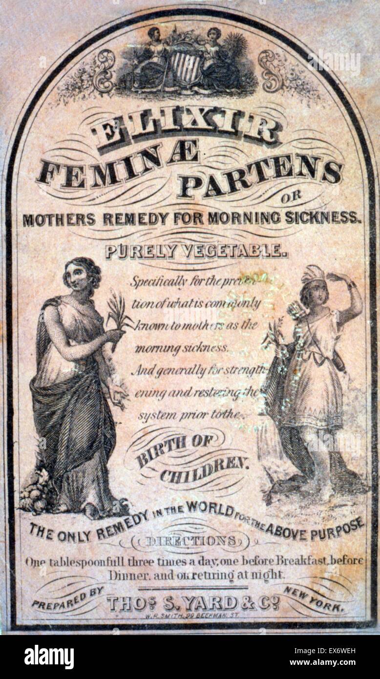 Patent medicine label for Mother's remedy for morning sickness by Thos S. Yard & Co. Dated 1852 Stock Photo
