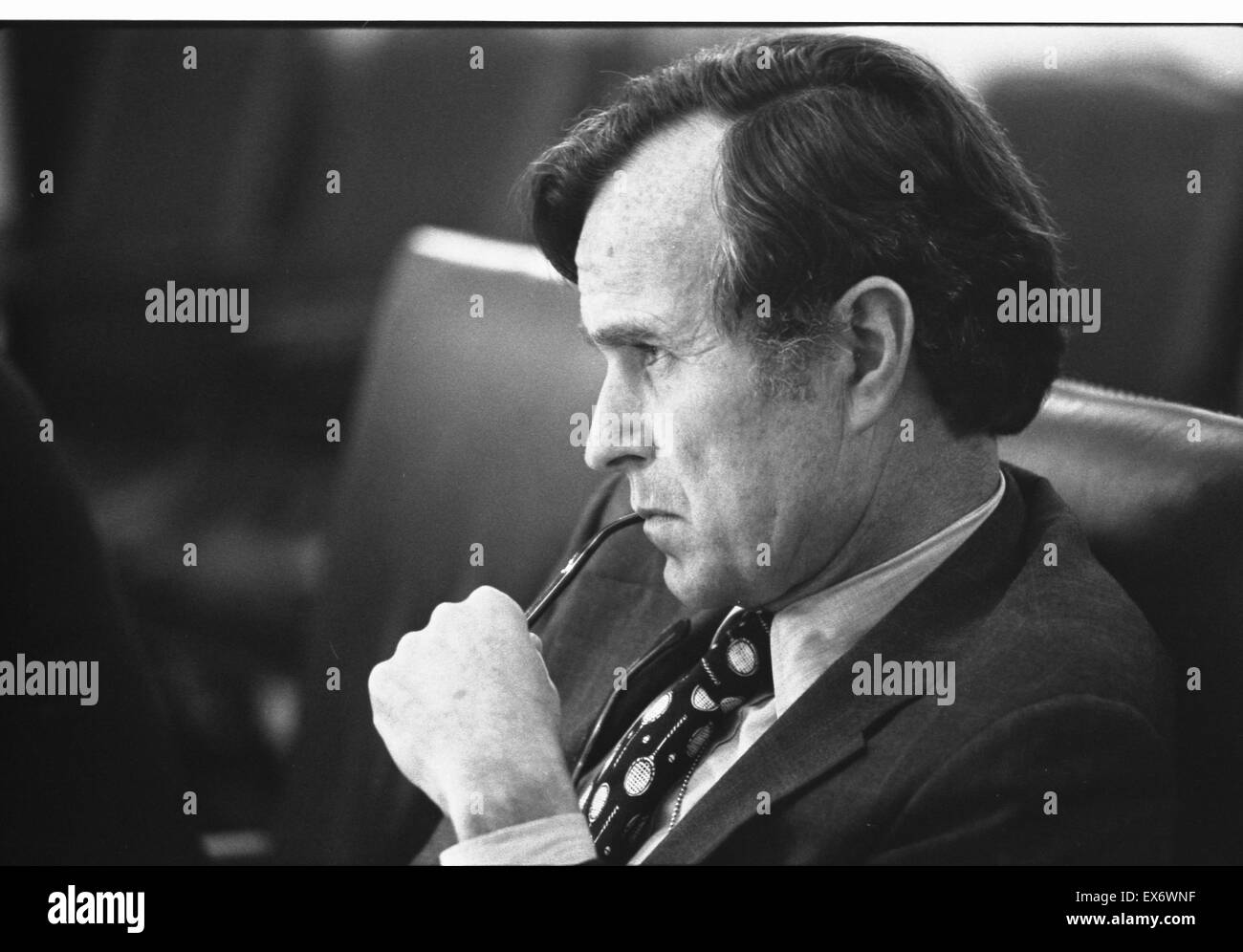 George Herbert Walker Bush (born June 12, 1924) 41st President of the United States (1989–1993). A Republican, he had previously served as Vice President (1981–1989), congressman, ambassador, and Director of Central Intelligence 1976-77 Stock Photo