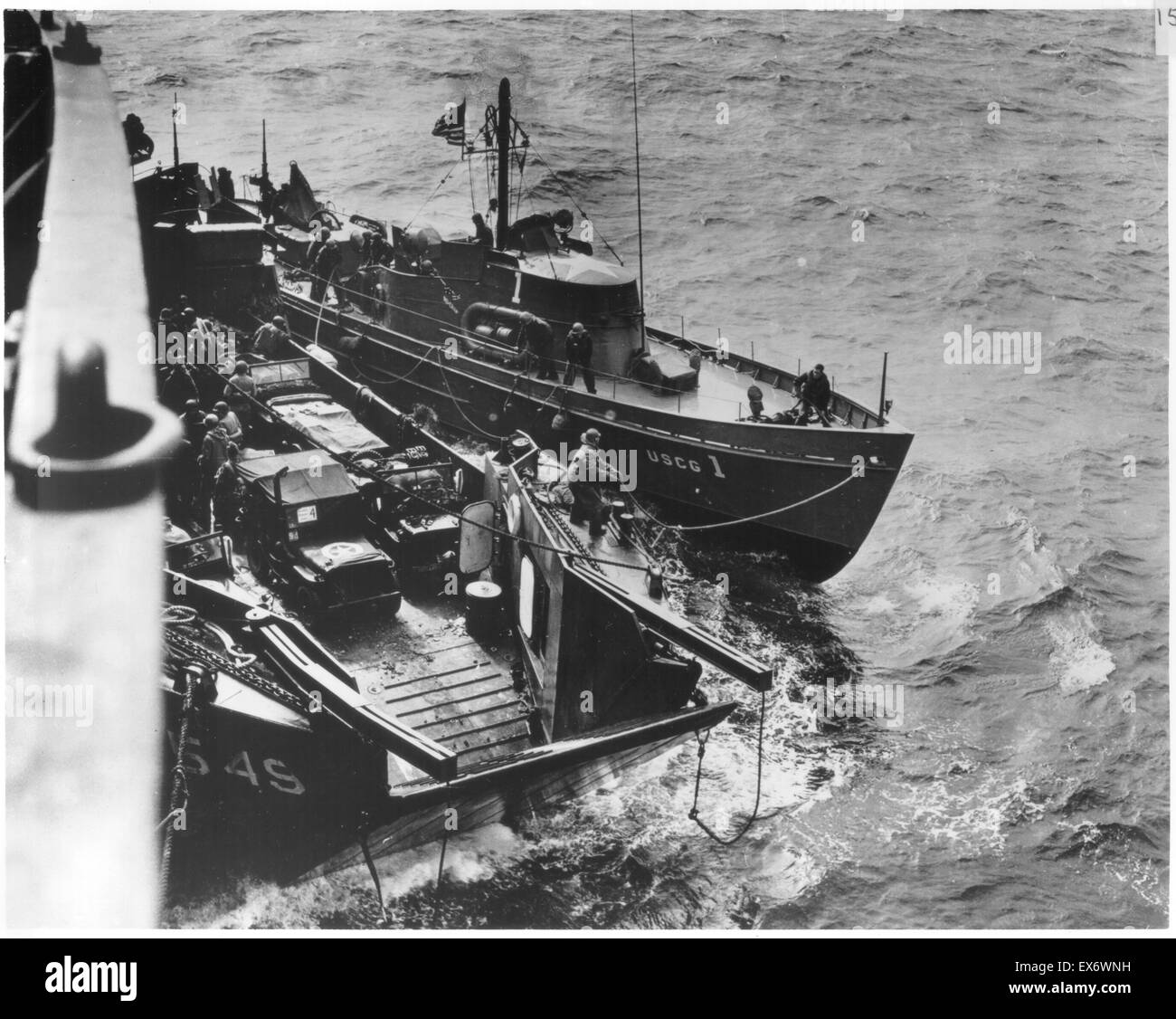 US Coast Guard off Omaha Beach on the morning of DDay, Normandy, France during the World War