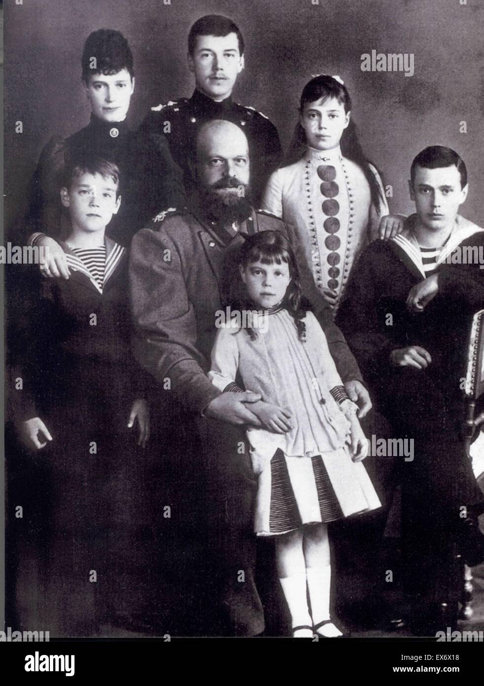 Photographic print of Alexander III of Russia, Emperor of Russia, King of Poland and Grand Prince of Finland (1845-1894) and his family. Dated 1886 Stock Photo