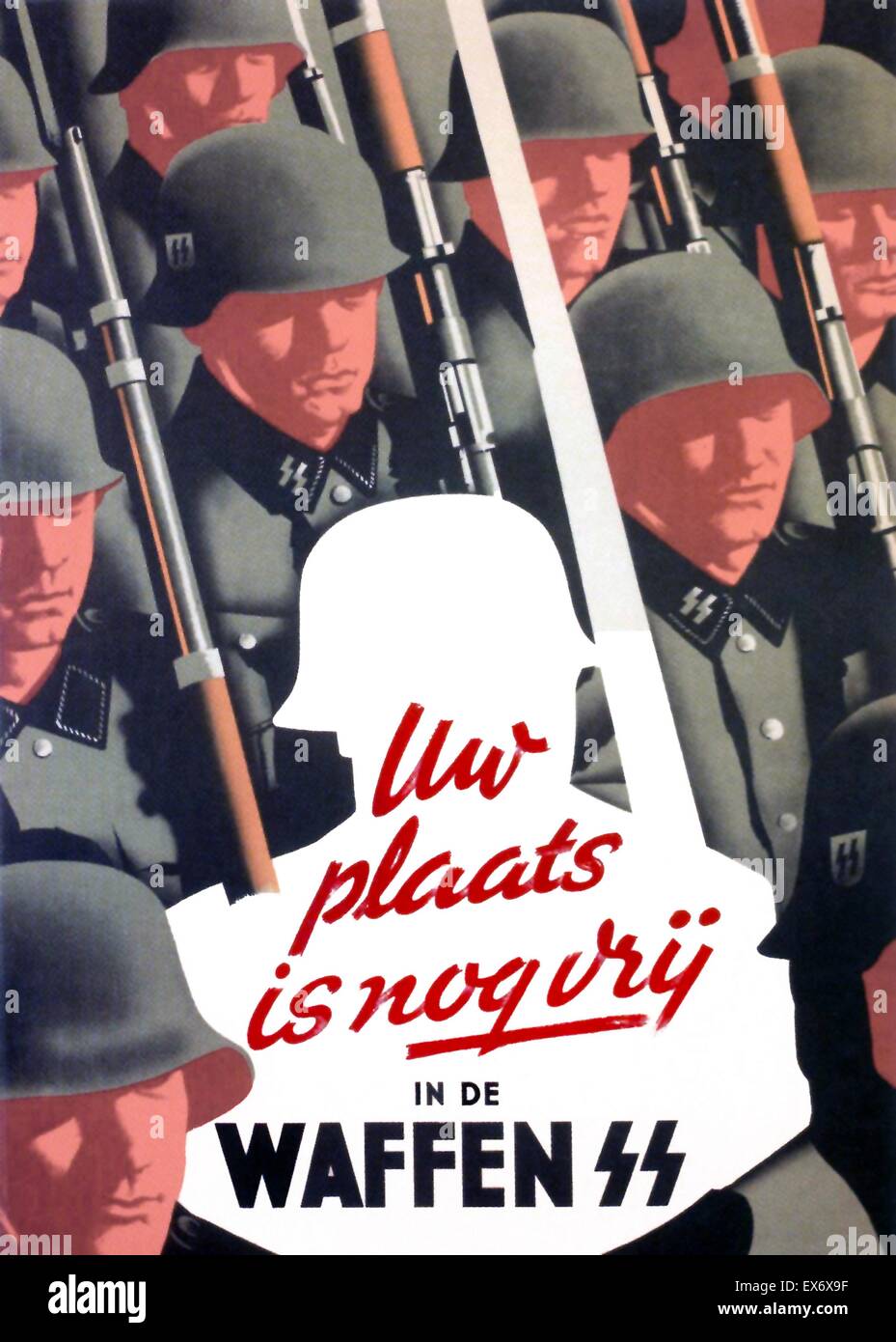 Nazi propaganda poster to recruit Dutch Waffen SS volunteers. 'Nazi; Your Place is Still Vacant in the Waffen SS' recruiting in the Netherlands, during World war Two. 1942 Stock Photo