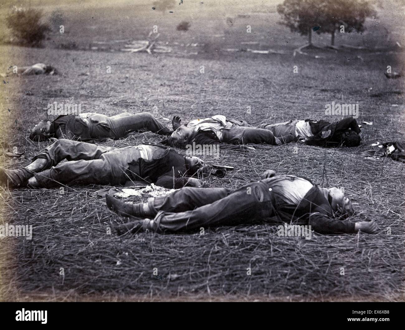 Bodies on the battlefield after the Battle of Gettysburg, July 1–3, 1863, during the American Civil War. The battle involved the largest number of casualties of the entire war[ Stock Photo