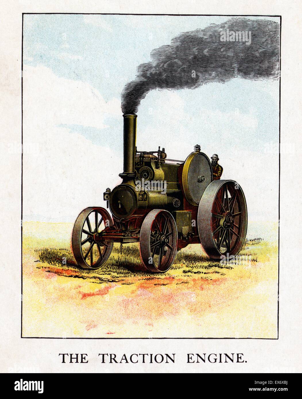An American illustration of a steam traction engine on a farm 1870 Stock Photo