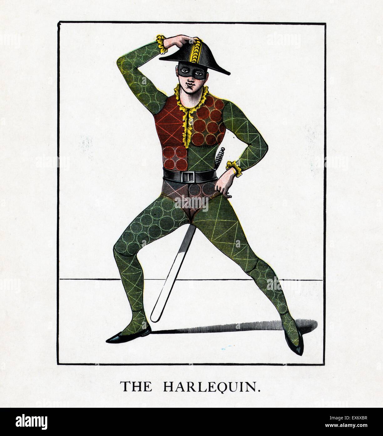 An American illustration of a harlequin 1870 Stock Photo