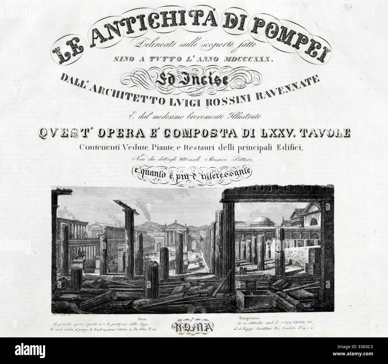 Title page illustration from a book of illustrations of the Roman ruins at Pompeii in Italy circa 1840 Stock Photo