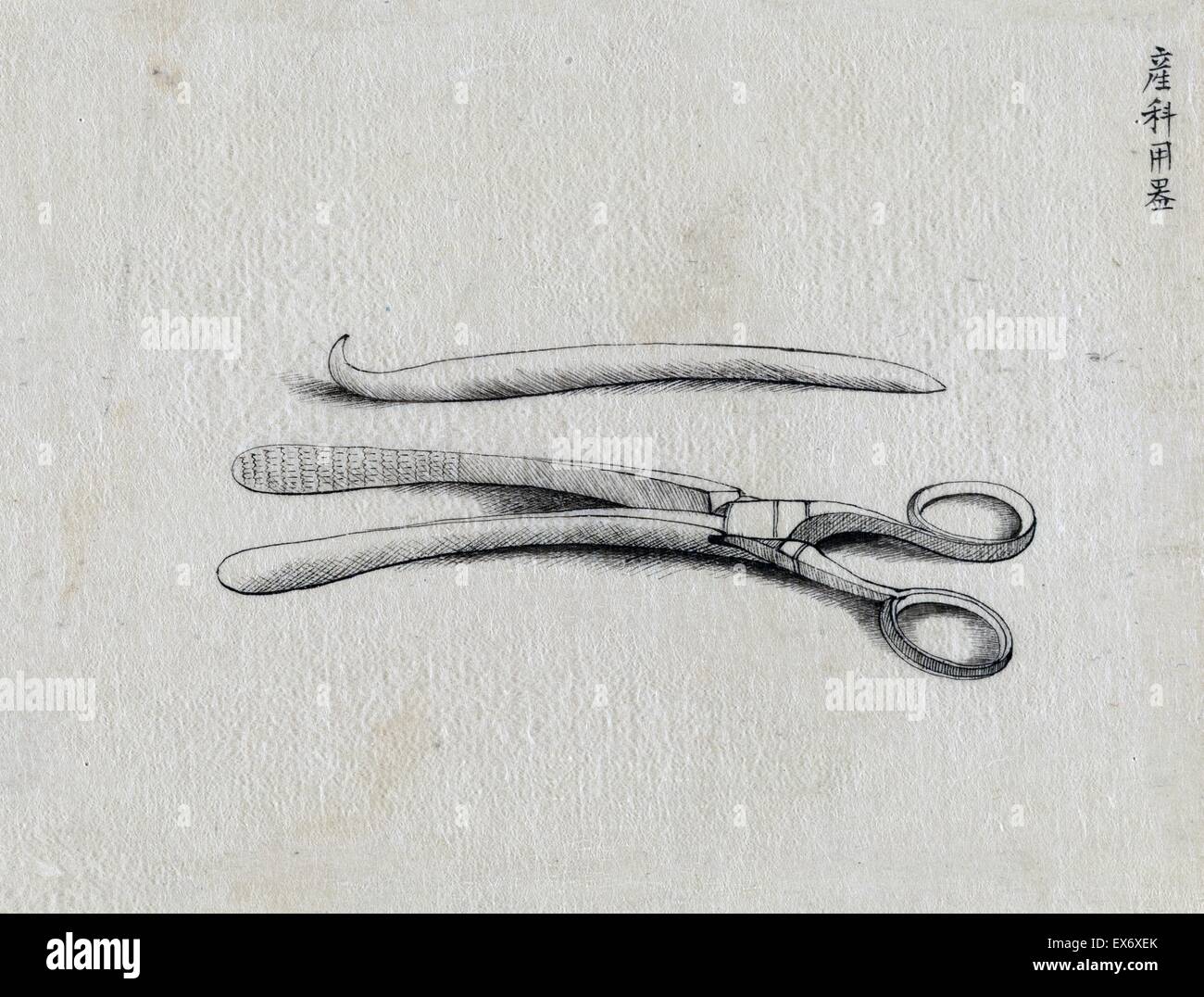Scissor clamps and hooked probe. Unsigned, possibly by Kano, 1878. From