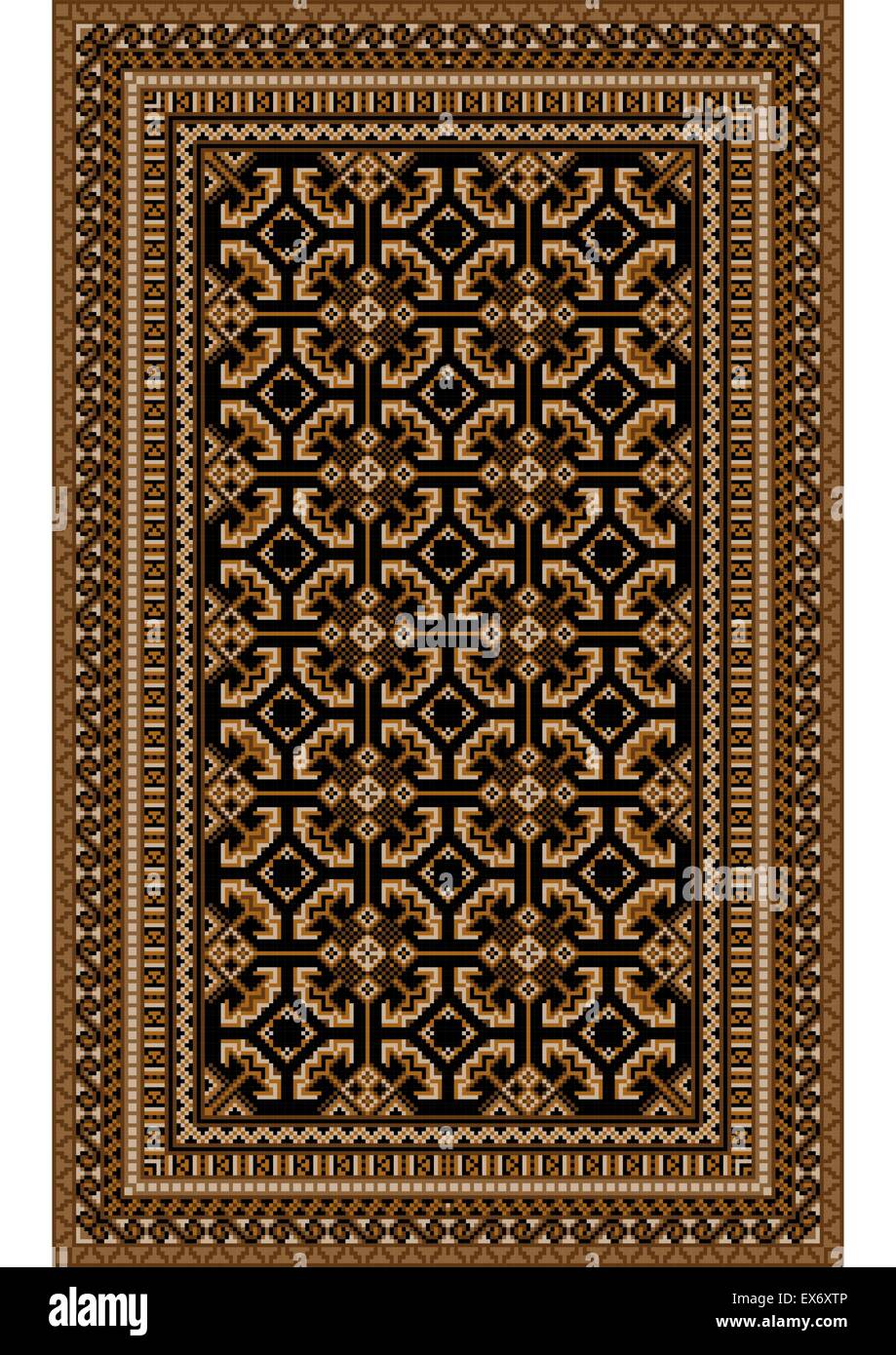 Rug with patterned beige and brown shades on a black background Stock Vector