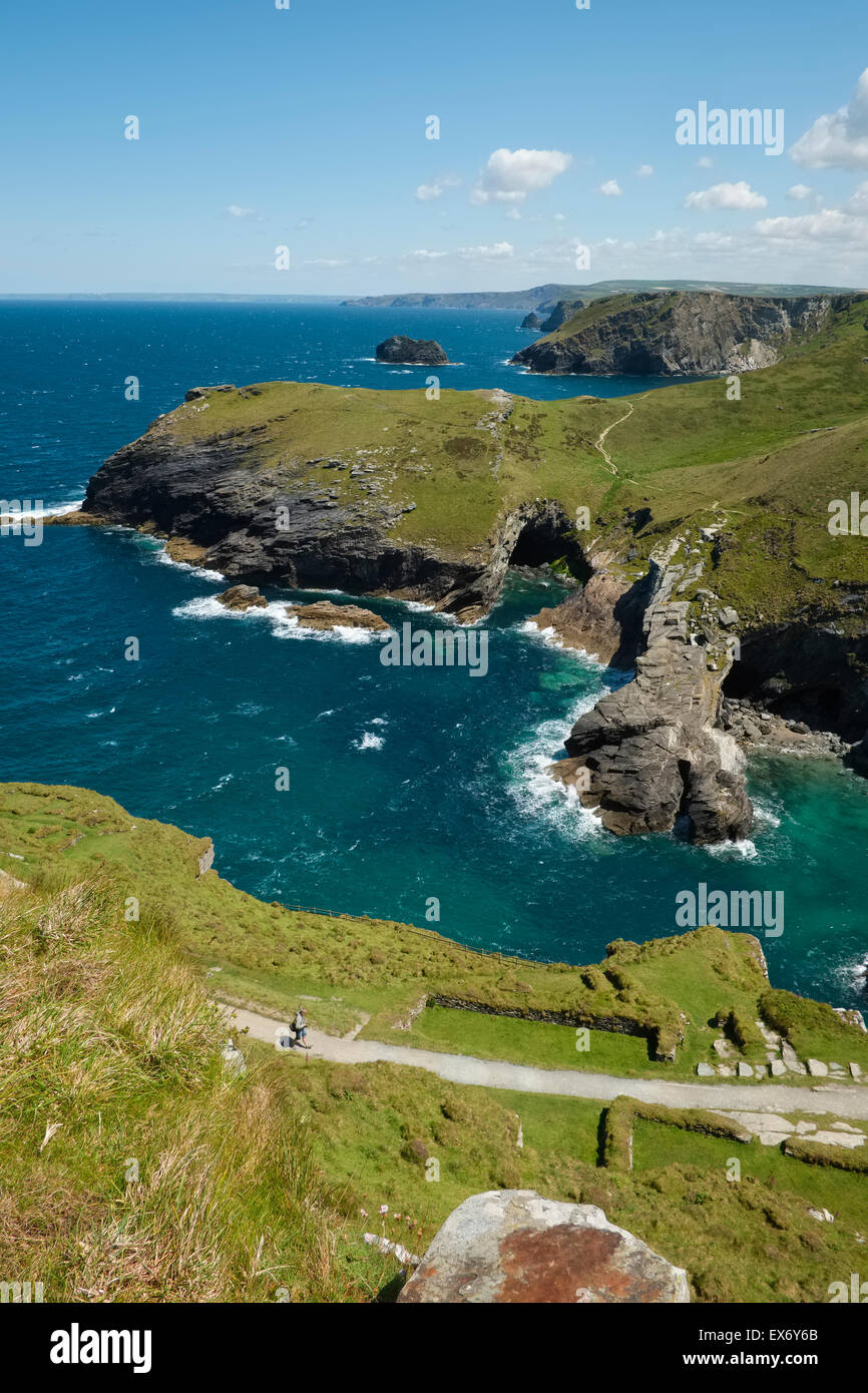 The Cornish coast seen from the ruins of Tintagel Castle, Cornwall, England, UK Stock Photo