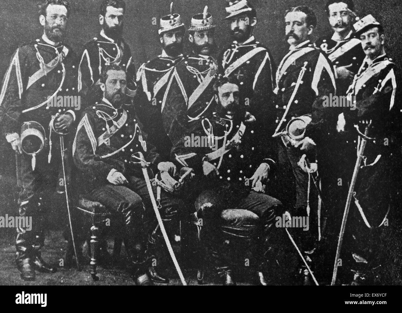 Group of Spanish army officers in dress uniforms circa 1890 Stock Photo
