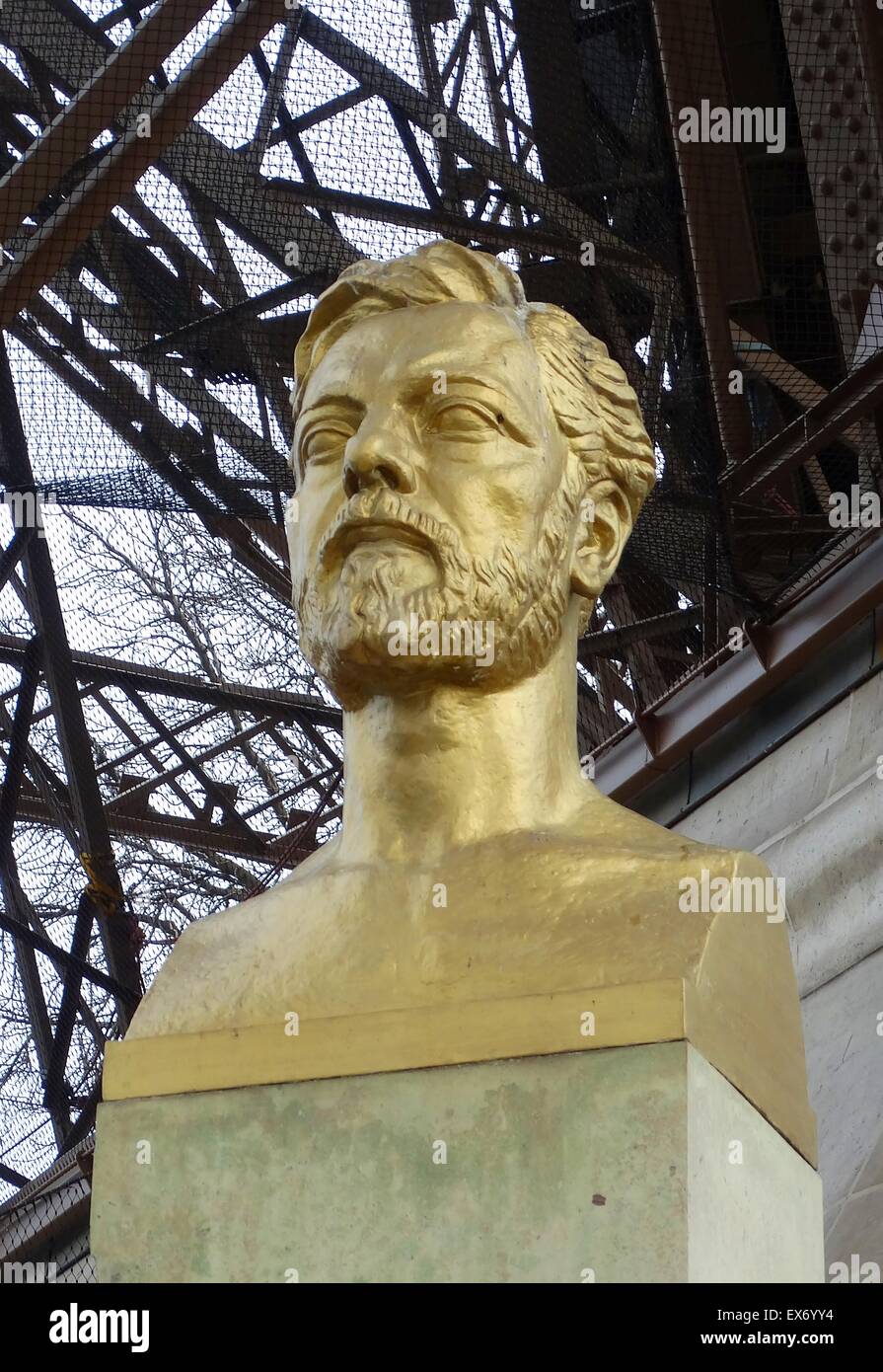 Gilded bust depicting Alexandre Gustave Eiffel (1832 – 1923) French civil engineer and architect of the Eiffel Tower, Paris. Stock Photo