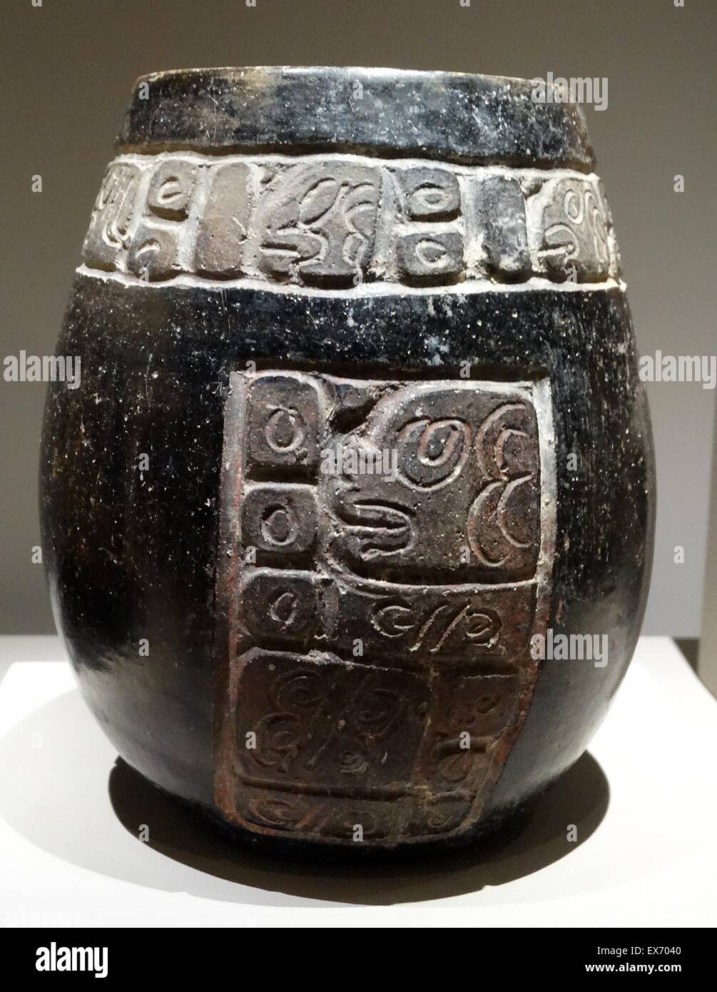 Mayan Ceramic Vase With Embossed Glyphs 600 900ad Stock Photo