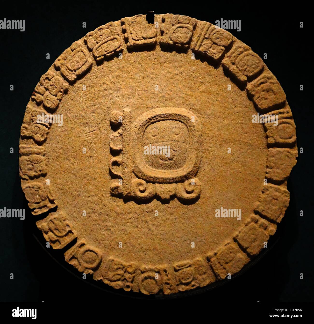 Mayan stone disk monument from Tonina, s a preColumbian archaeological