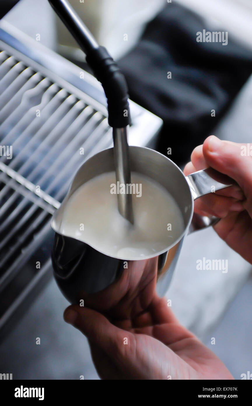 Steaming milk Stock Photo