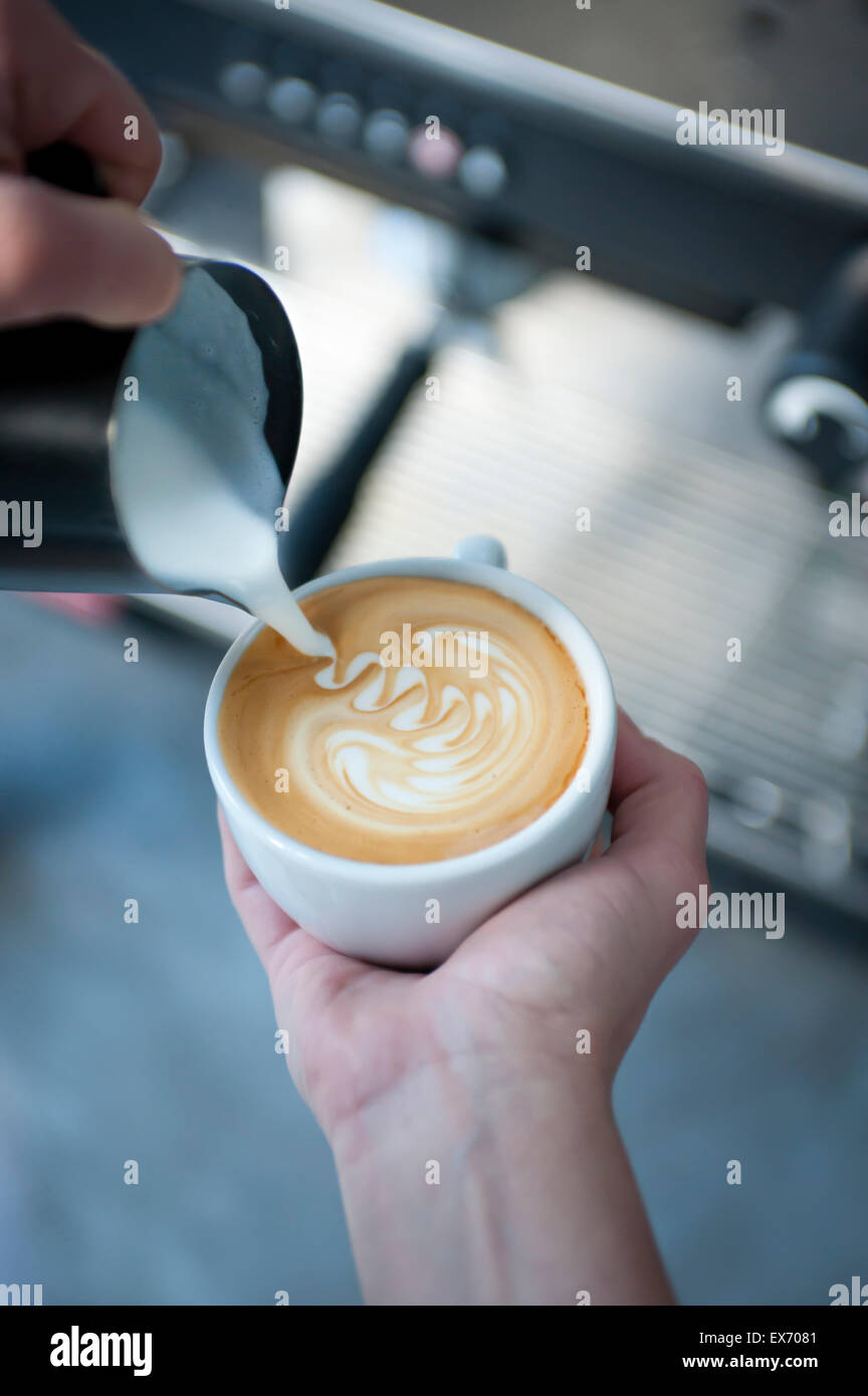 Pouring Rosetta Latte Art Stock Photo Alamy