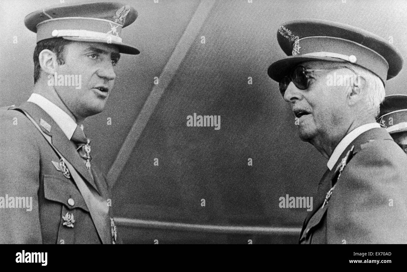 General Francisco Franco with his heir apparent Prince (later King) Juan Carlos at a military ceremony in Madrid in 1972 Stock Photo