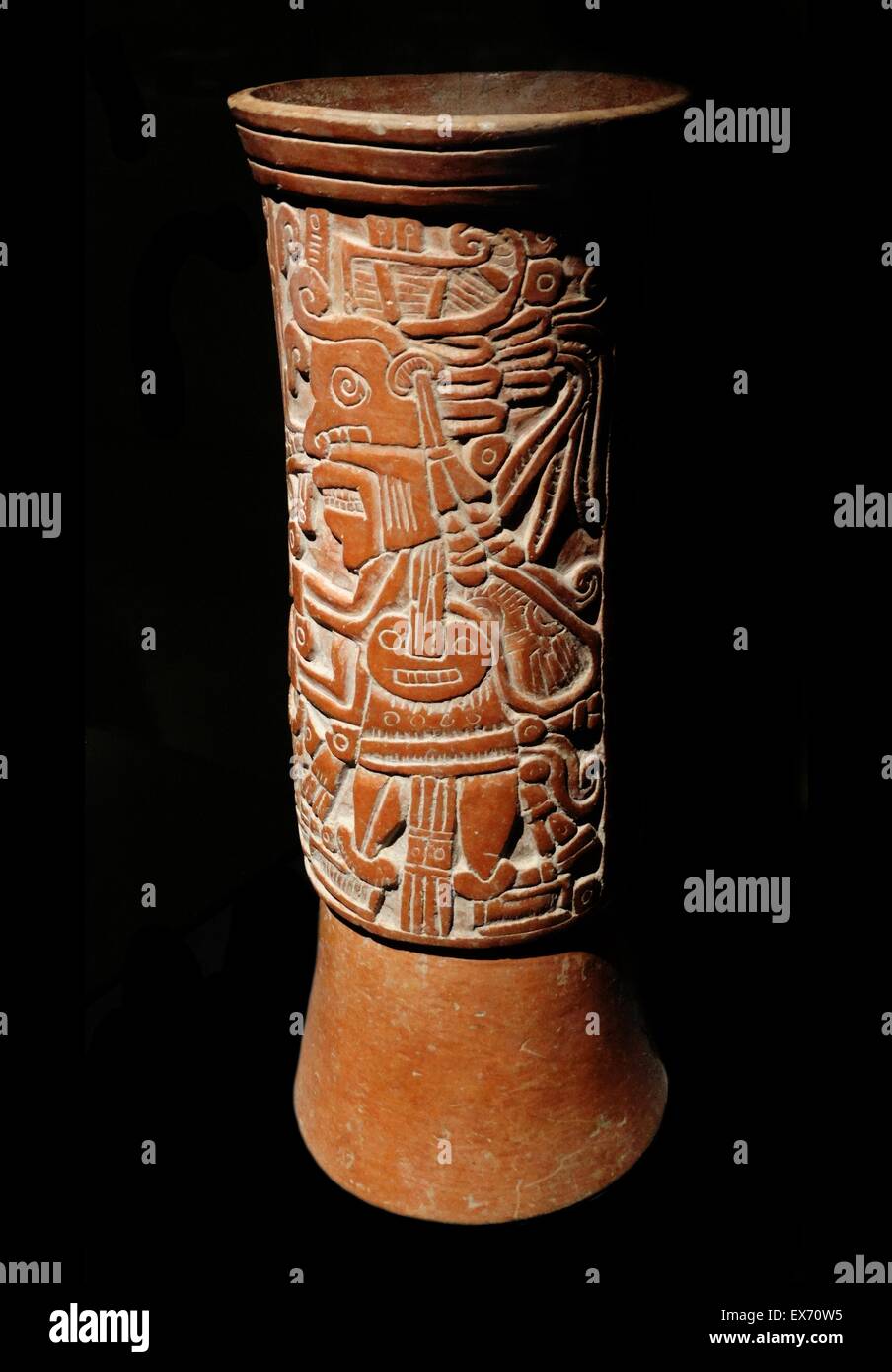 Decorative Mayan ceramic vase found at Emilio Zapata in Chiapas Mexico. 900-1250 AD Stock Photo