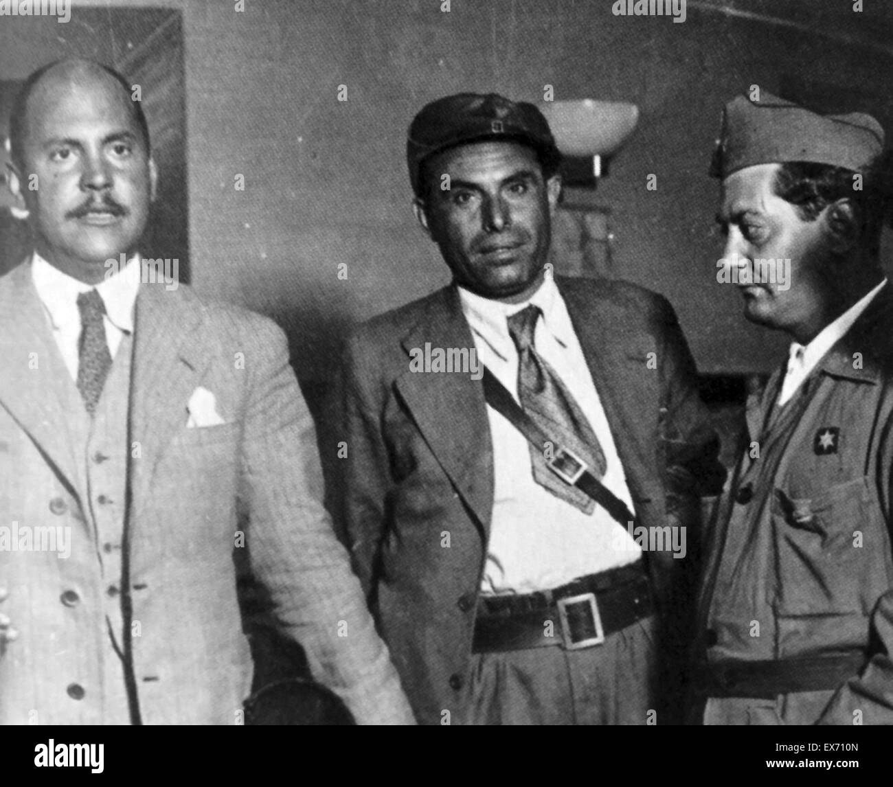 (centre) José Buenaventura Durruti Dumange (14 July 1896 – 20 November 1936) was an anarcho-syndicalist militant involved with the CNT, FAI and other anarchist organisations during the period leading up to and including the Spanish Civil War. Durruti play Stock Photo