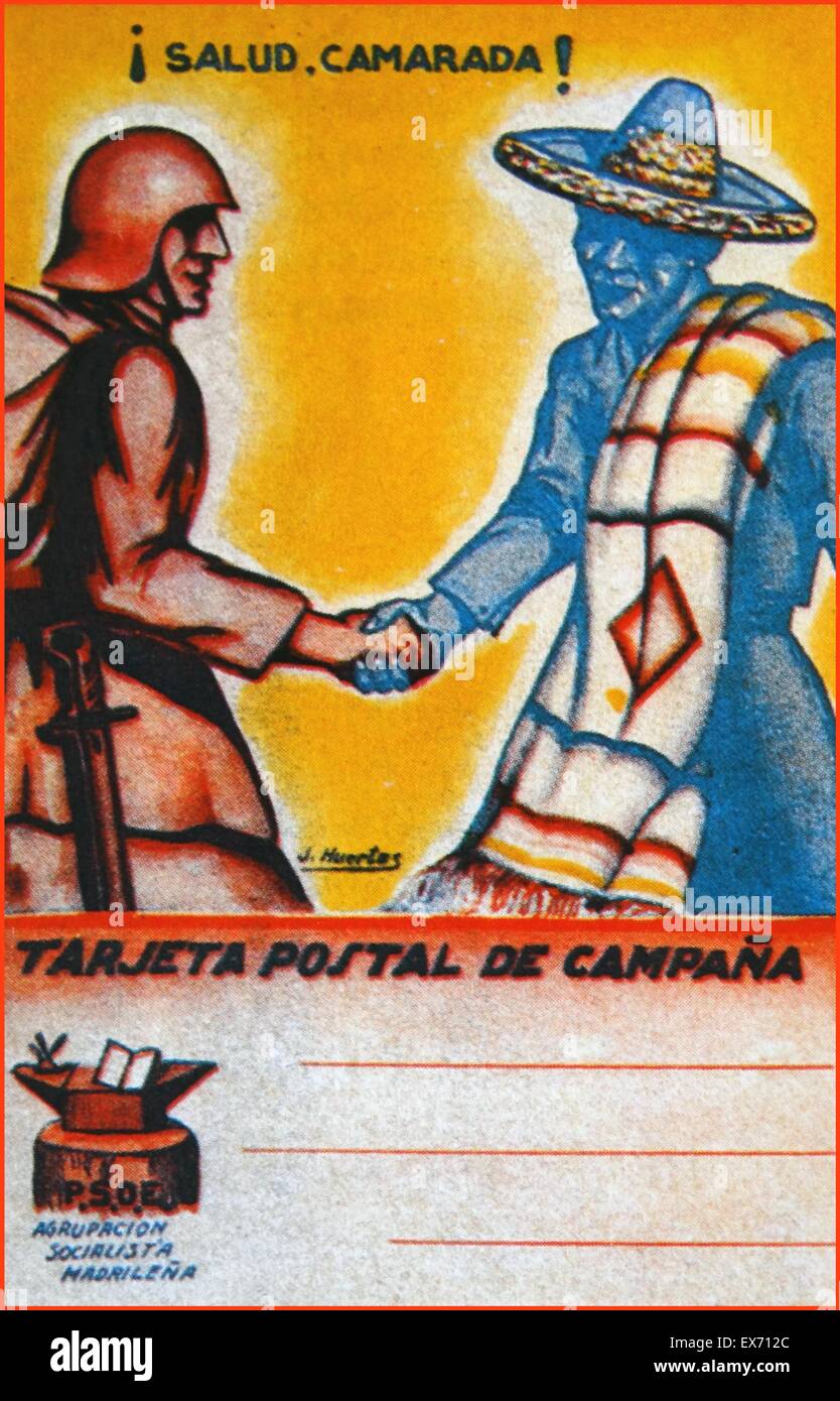 A postcard issued as a tribute to Mexican support for the republican side during the Spanish Civil war Stock Photo