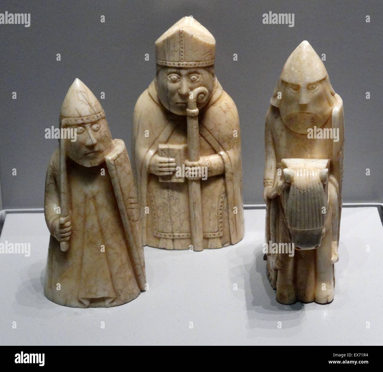 Medieval Lewis Chessmen made from carved walrus ivory 1150-1175 (circa). Discovered in Lewis in the western Isles off Scotland in 1831 Stock Photo