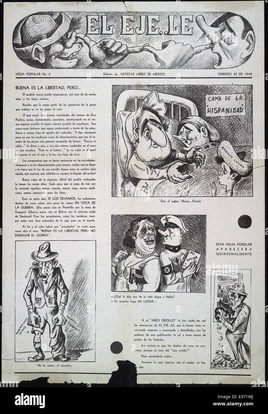 Satirical Mexican cartoon criticising the relationship between Spain's  leader General Franco and German leader Adolf Hitler 1942 Stock Photo -  Alamy