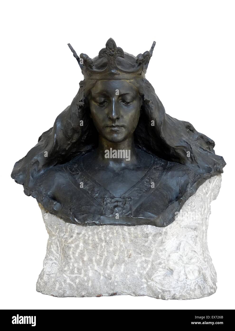 Bust de matrona representant (Bust of Noblewoman representing Barcelona) by Eusebi Arnau (Barcelona, 1864-1933). Cast bronze and Montjuic stone Stock Photo