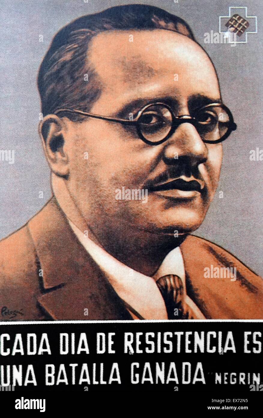 Juan Negrín y López (1892 – 1956) Spanish politician and physician. He was a leader of the Spanish Socialist Workers' Party (PSOE) and served as finance minister. He was the last Loyalist premier of Spain (1937–39), and presided over the defeat of the Rep Stock Photo