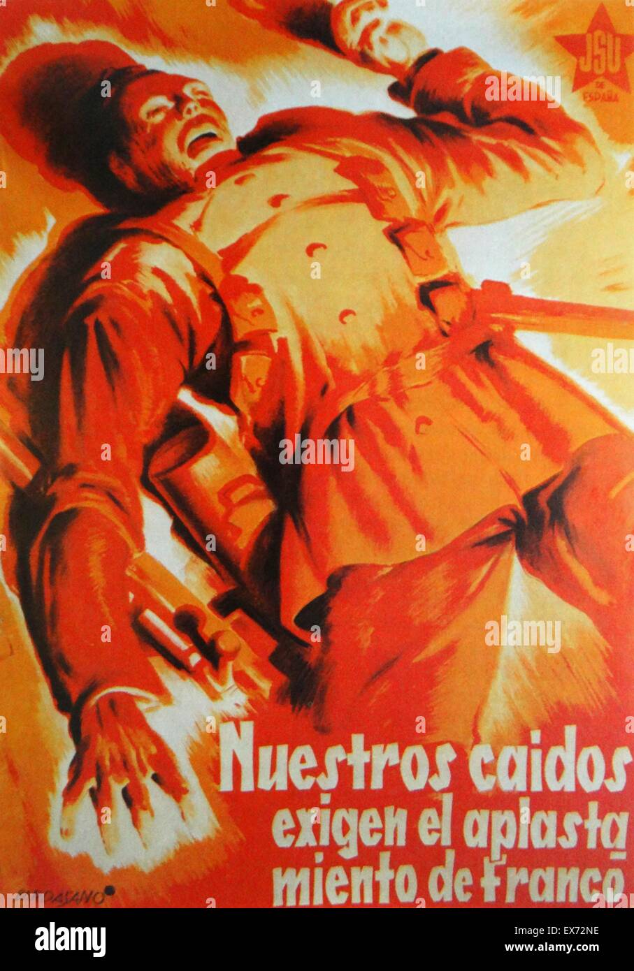 Propaganda poster by José Bardasano 'Our fallen require crushing Franco' 1939 published in Valencia during the Spanish Civil War Stock Photo