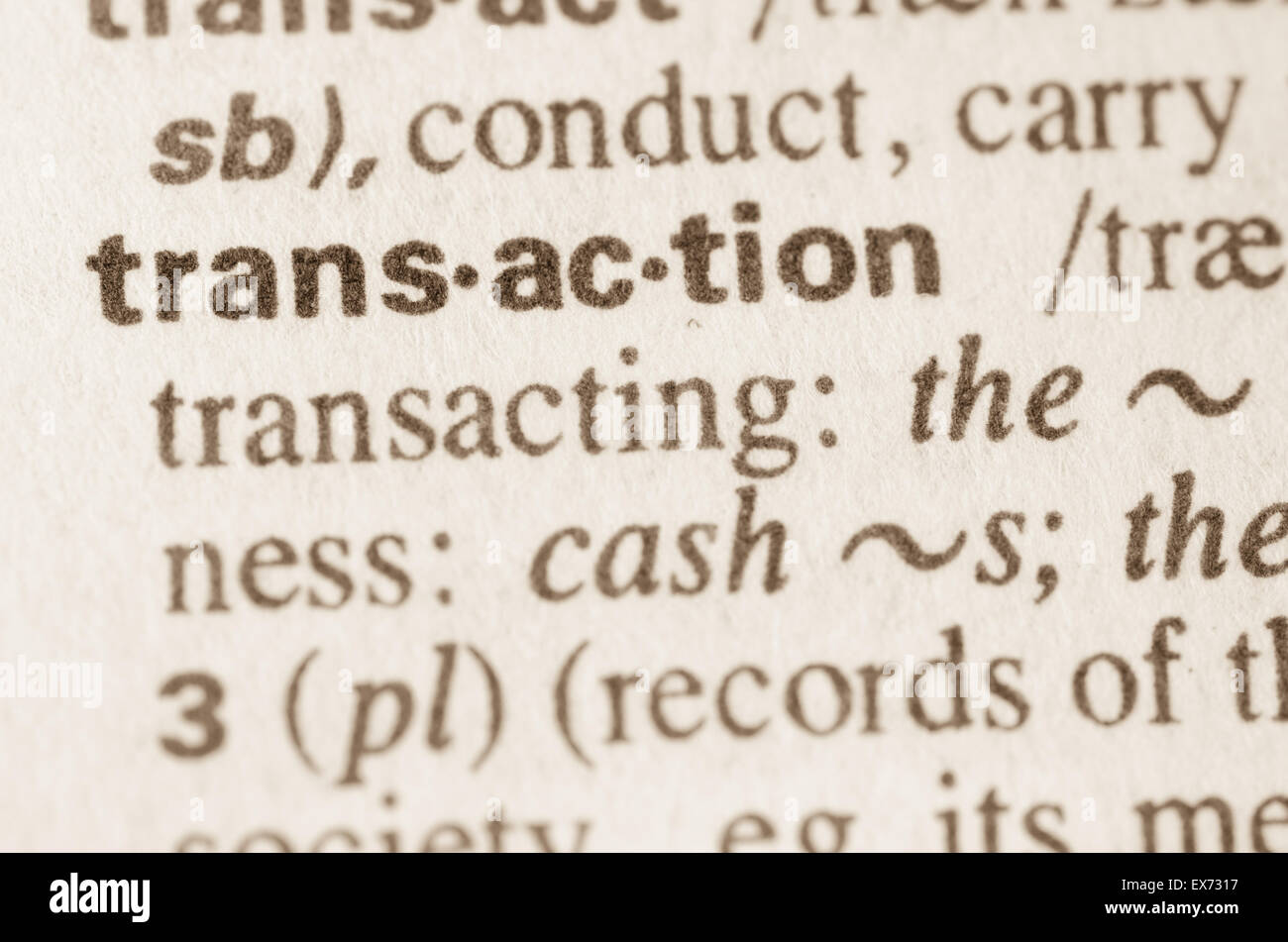 Definition of word transaction in dictionary Stock Photo