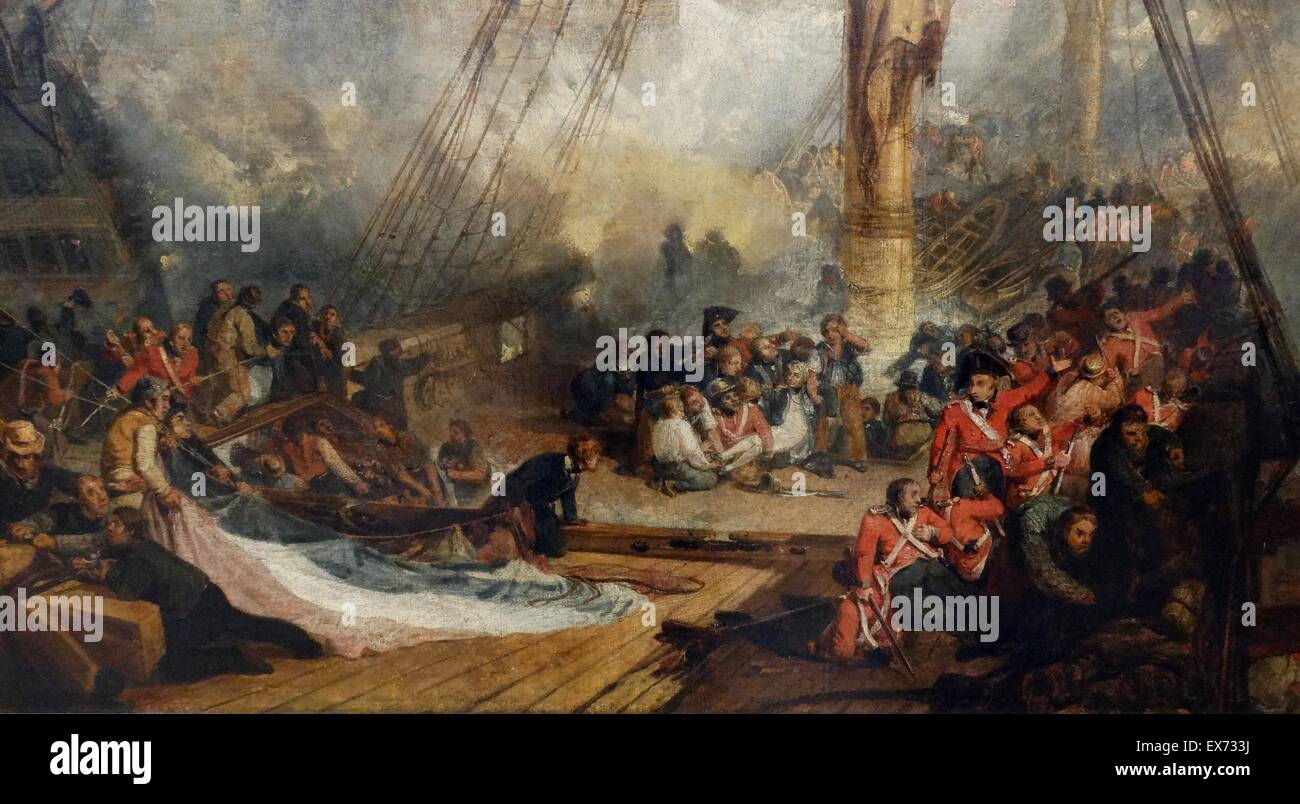 Joseph Mallord William Turner, 1775-1851, The Battle of Trafalgar, as seen from the Mizen Starboard Shrouds of the Victory. exhibited 1806-8. Oil on canvas. depicts the moment when Admiral Nelson ¡s shot and killed by a French sniper during the Battle of Stock Photo