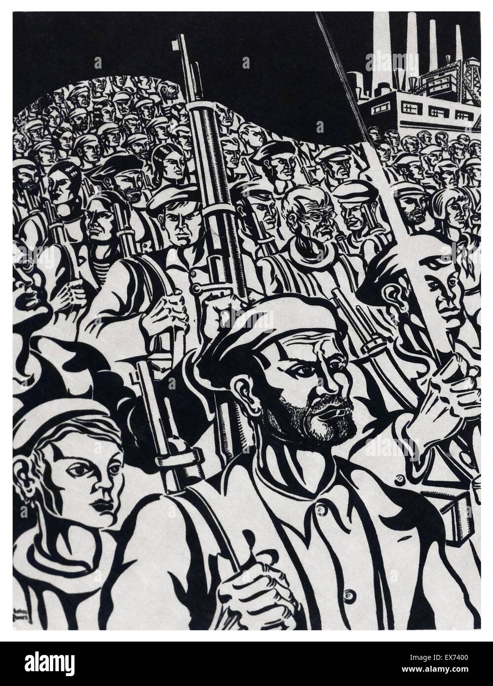 Drawing of soldiers, on paper, by the Spanish civil war artist, Francisco Mateos 1894-1976 Stock Photo